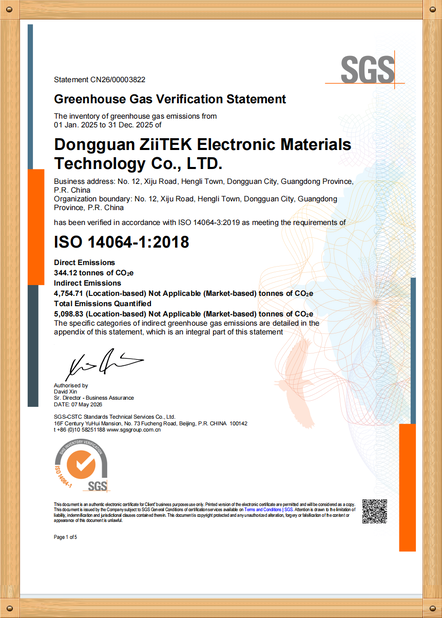 Chiny Dongguan Ziitek Electronical Material and Technology Co., Ltd Certyfikaty